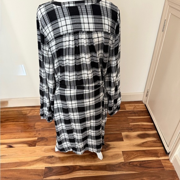 LANE BRYANT Flannel Plaid Shirtdress Black White Tie Waist Plus Size 22 - Picture 4 of 10